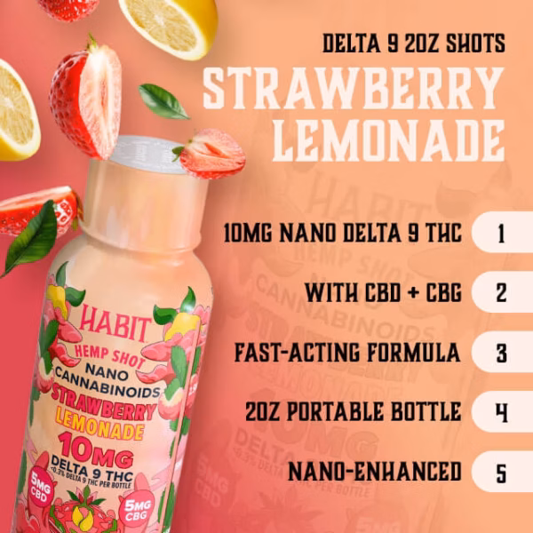 Buy Delta 9 Shot Strawberry Lemonade | D9 + CBG + CBD